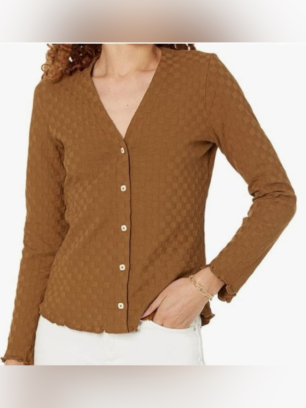 Madewell Brown Woven Smocked Button-Front Cardigan Top Size M